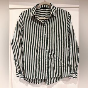Jane and Delancey Forest Green and White Striped Button Down Shirt